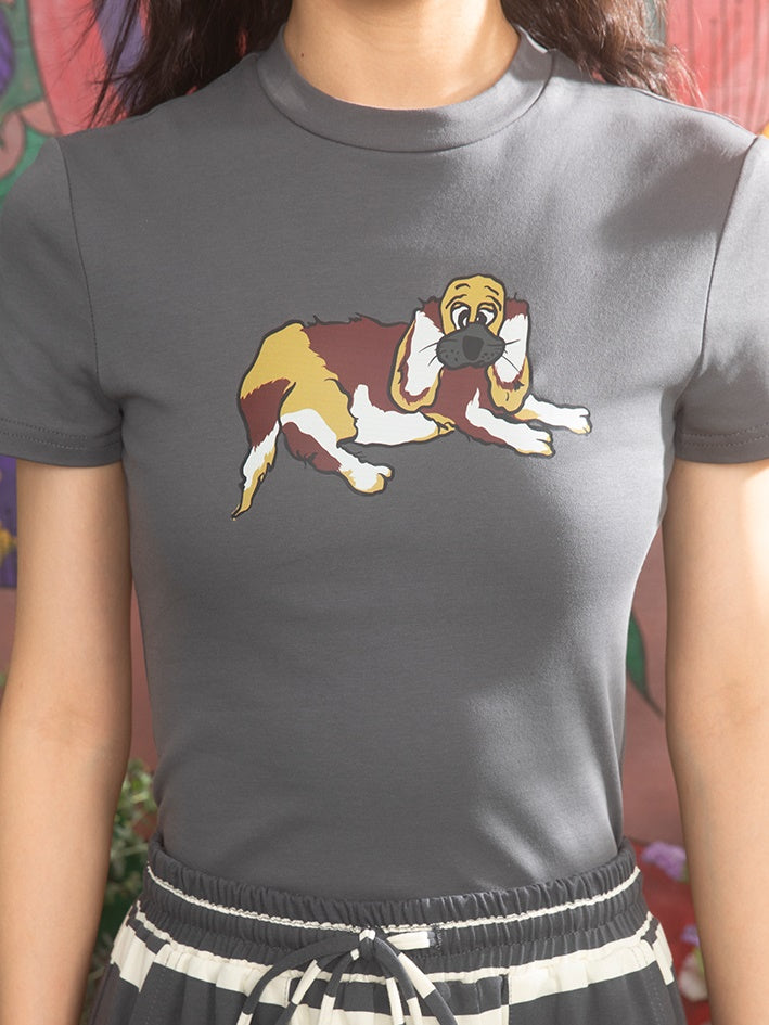 Puppy Print Slim Short-sleeved T-shirt