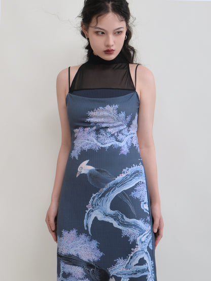 Double Bird Printed Slim Elastic Dress