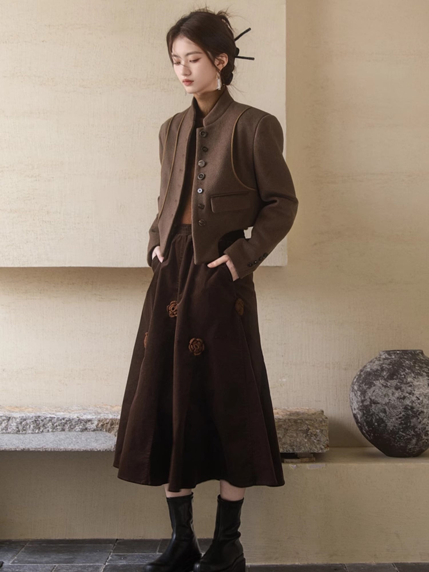 Manteau courte Maillard de style chinois