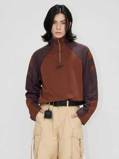 Logo-Stand-Collar-Farbpatchwork Pullover