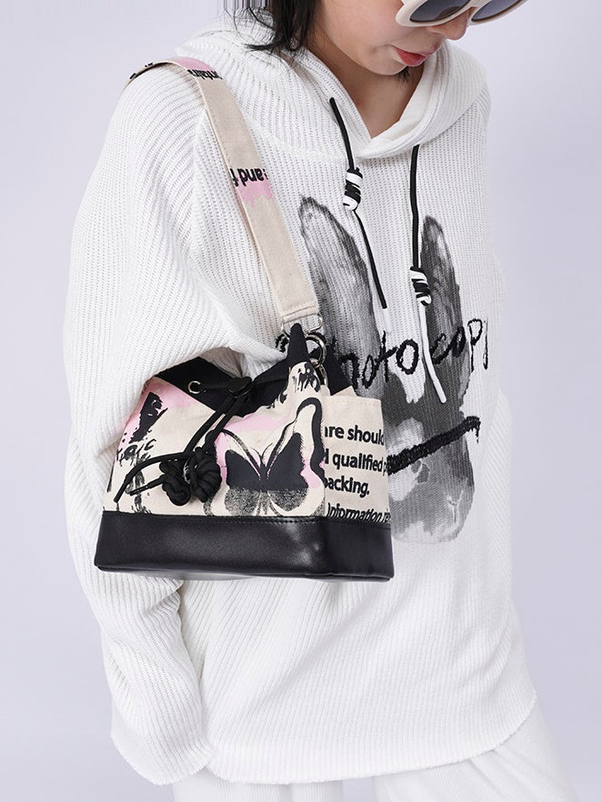 Graffiti Contrast Color Bucket Bag