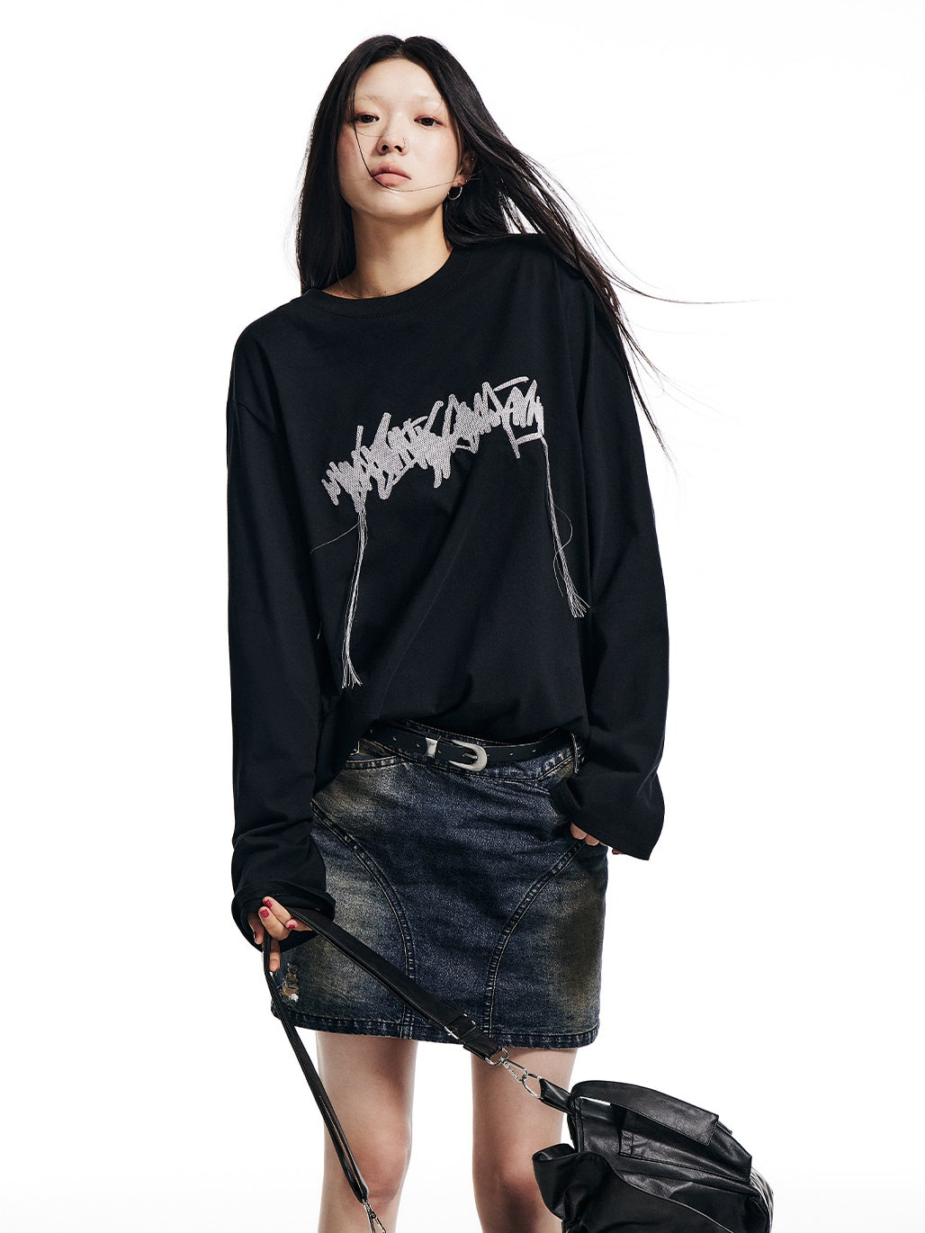 Hollow Embroidery Loose Long-sleeved T-shirt