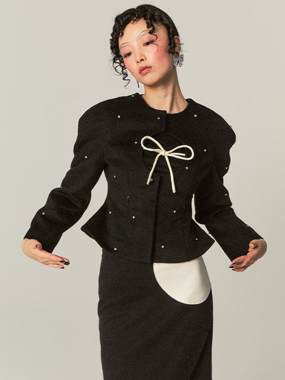 Round Hollow Beaded No-Collar Jacket