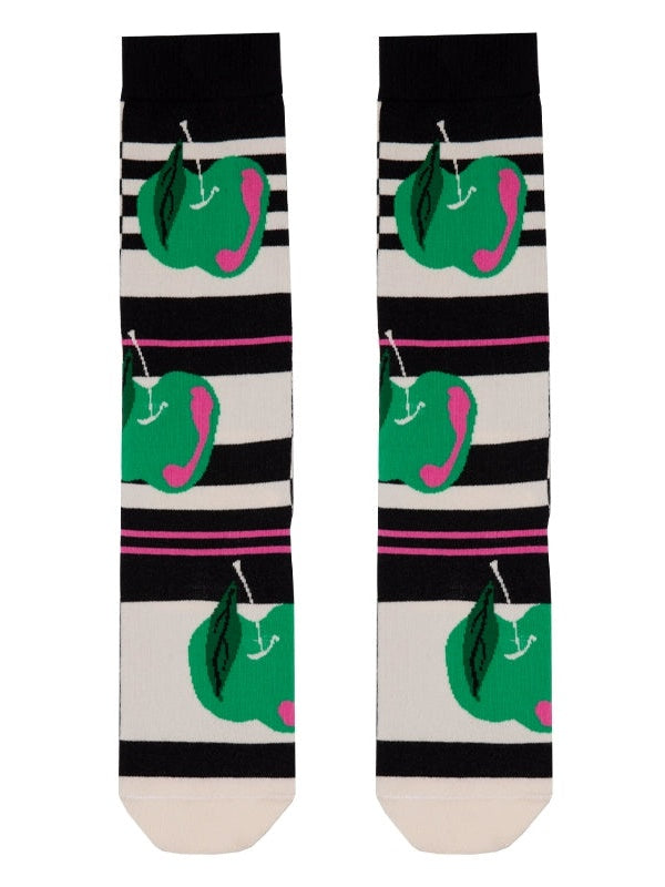 Contrasting Stripes With Green Apple Pattern Socks