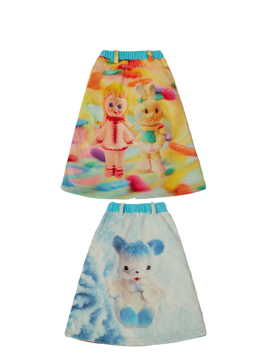 Front &amp; Back Cartoon Print Quilted Skirt