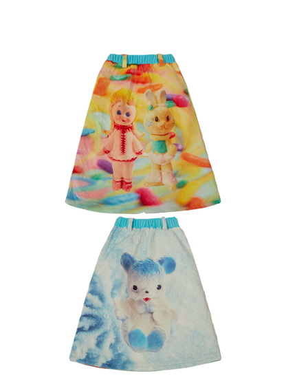 Front &amp; Back Cartoon Print Quilted Skirt