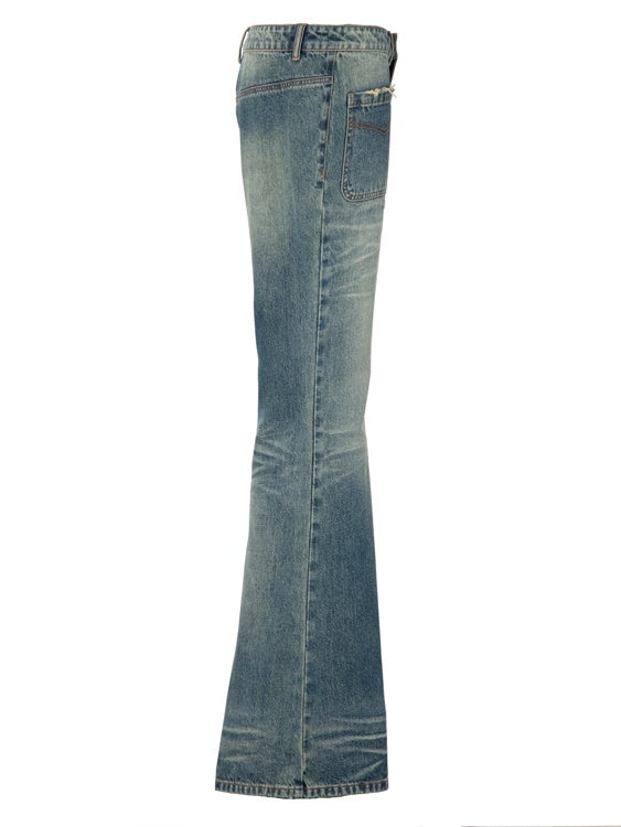 Pantalon denim à lambeaux larges à faible taille