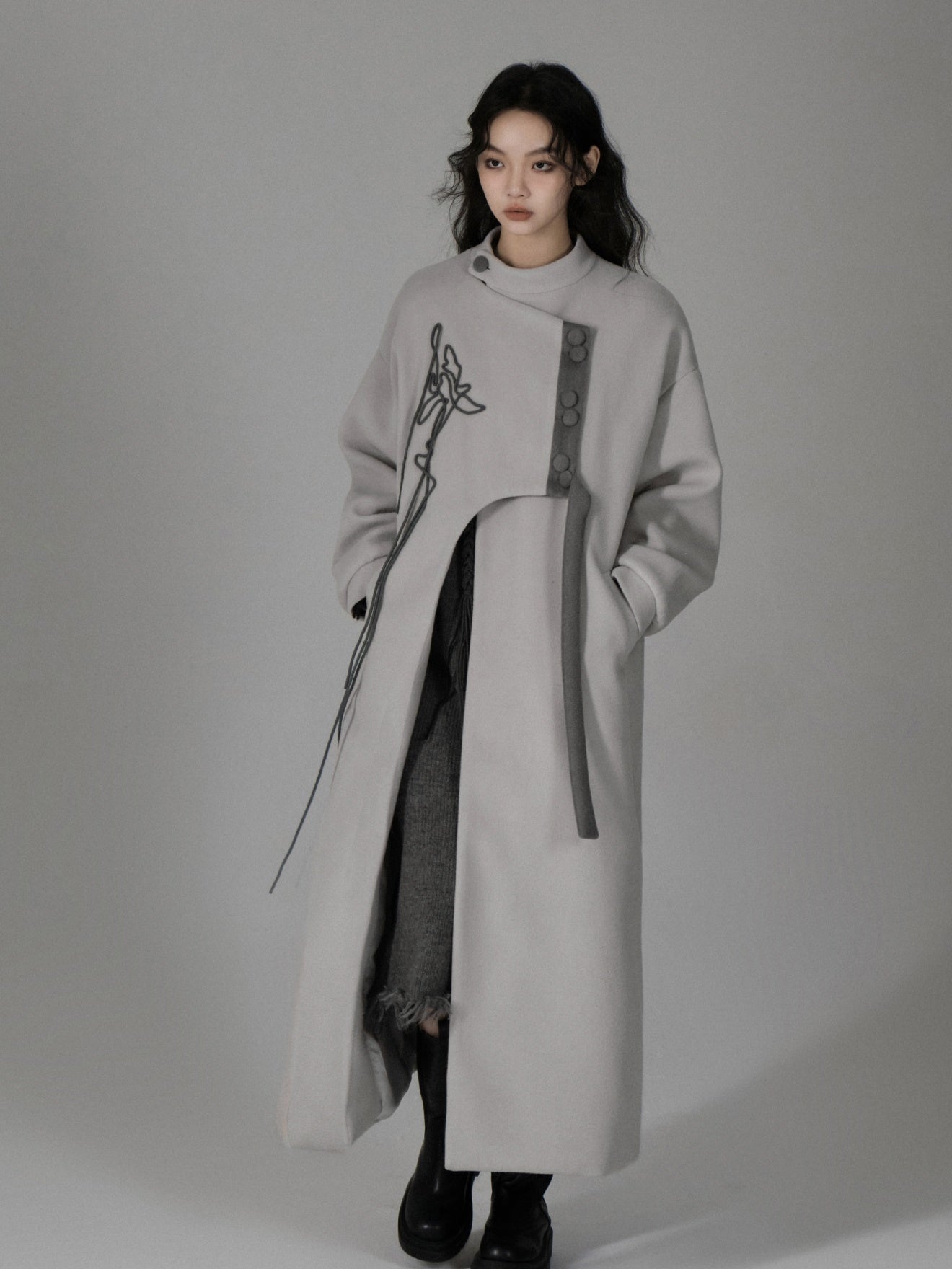 Chinese Style Asymmetry Mid-length Coat