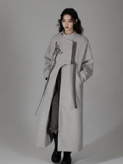 Chinese Style Asymmetry Mid-length Coat