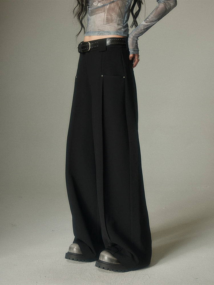 Solid Color Rivet Wide-leg Pants