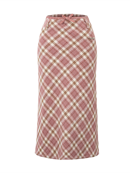 Plaid Mid-length Slim Design Skirt