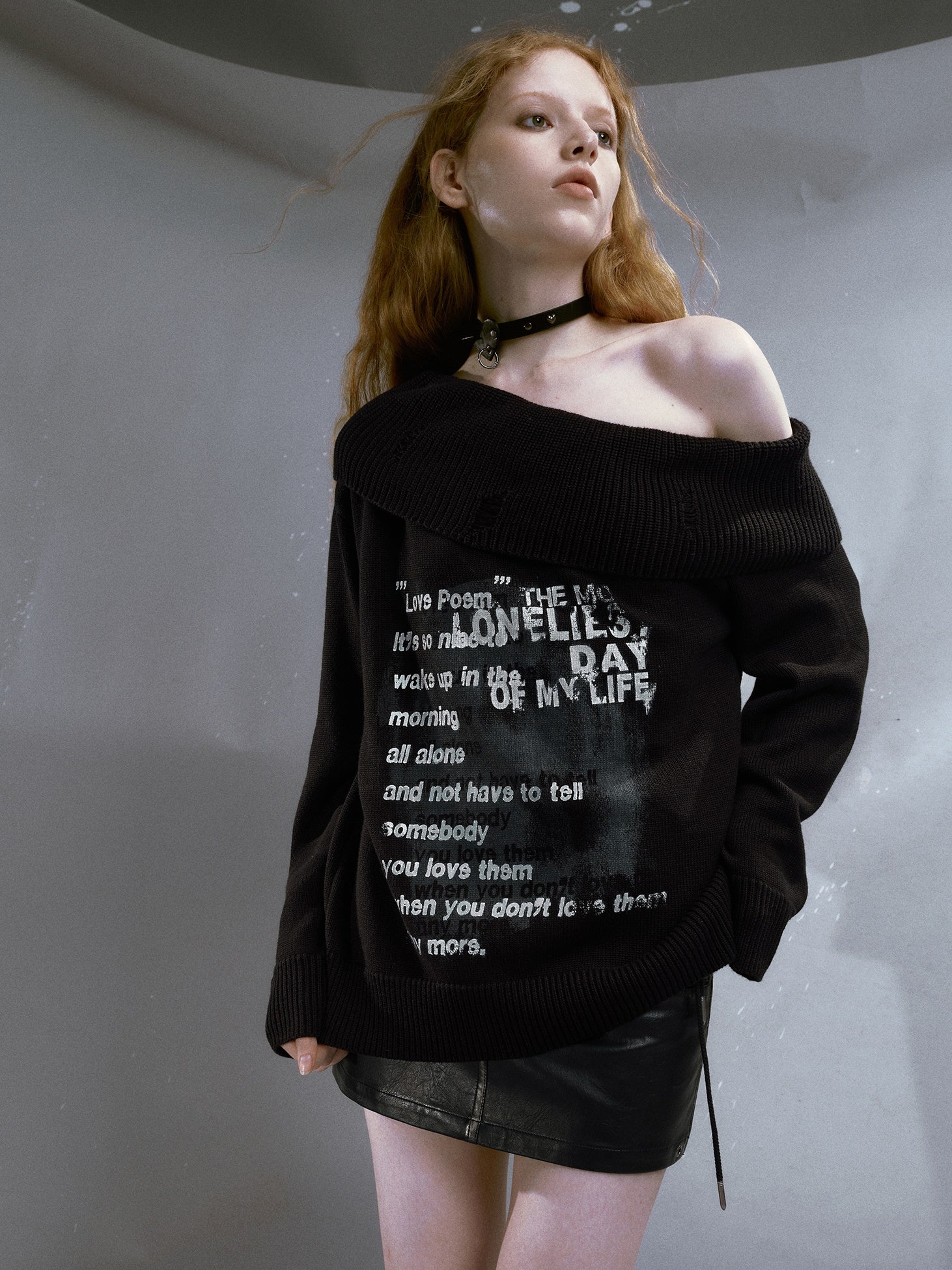 Punk-Druck One-Shoulder Lose Pullover