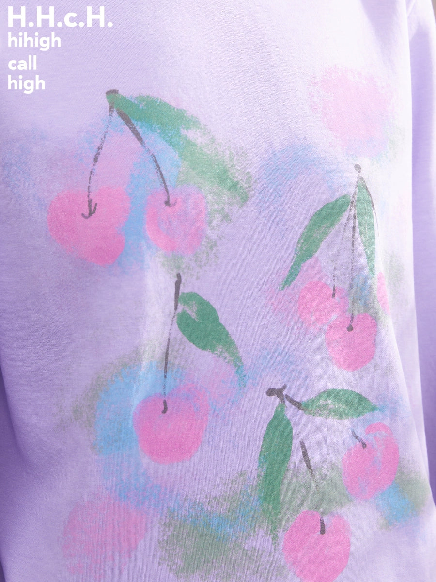 Gradient Cherry Print Round Neck Loose T-shirt