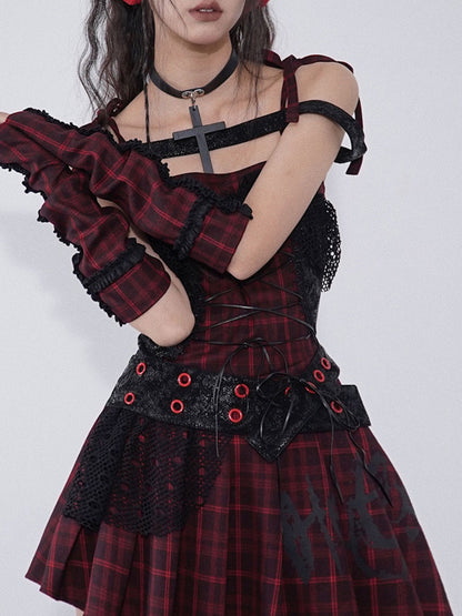 Niche Rock Suspender Plaid Dress