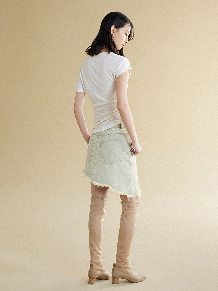 Raw Edge Short Denim Skirt