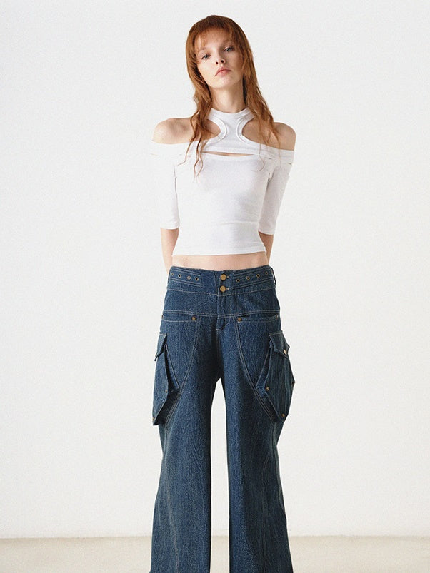 Cutout Shoulder Slim Cropped T-shirt