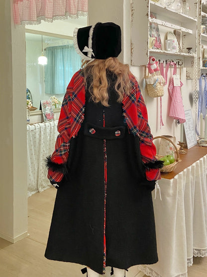 Retro Plaid Switching Long Coat