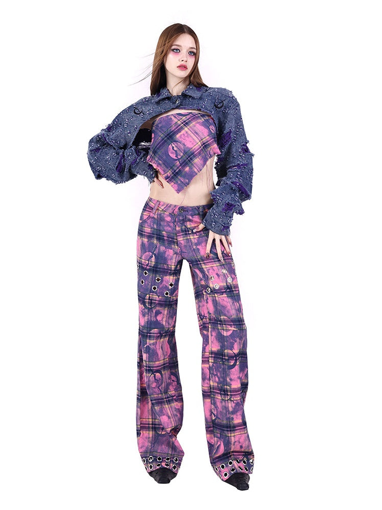 LOOSE STREET GENDERLESS PLAID CASUAL PANTS