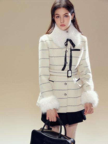 Fur Collar Border Belt Coat