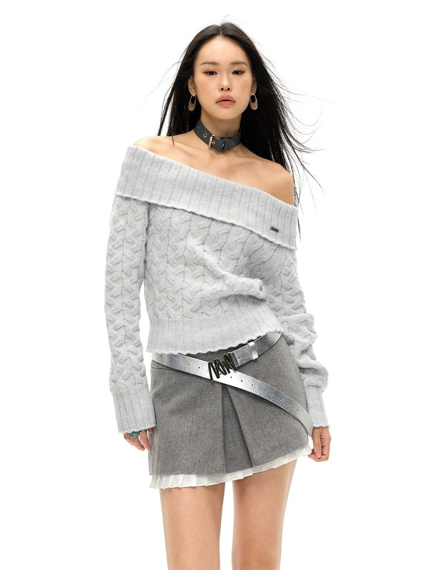 Detachable Belt One-shoulder Sweater