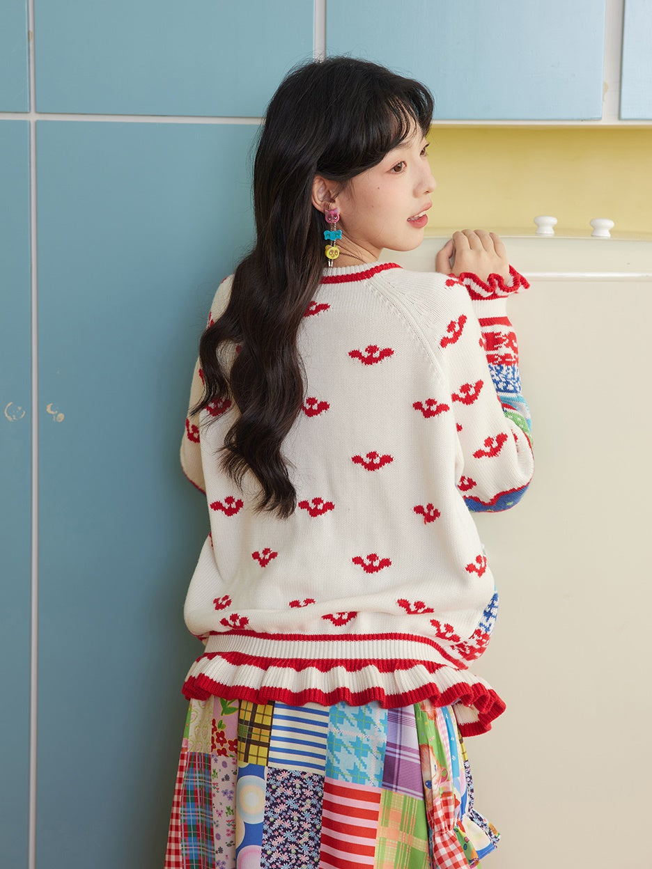 Retro Ruffle Border Knitted Sweater