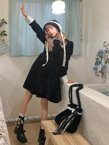 Velvet Puff Sleeves Doll Dress