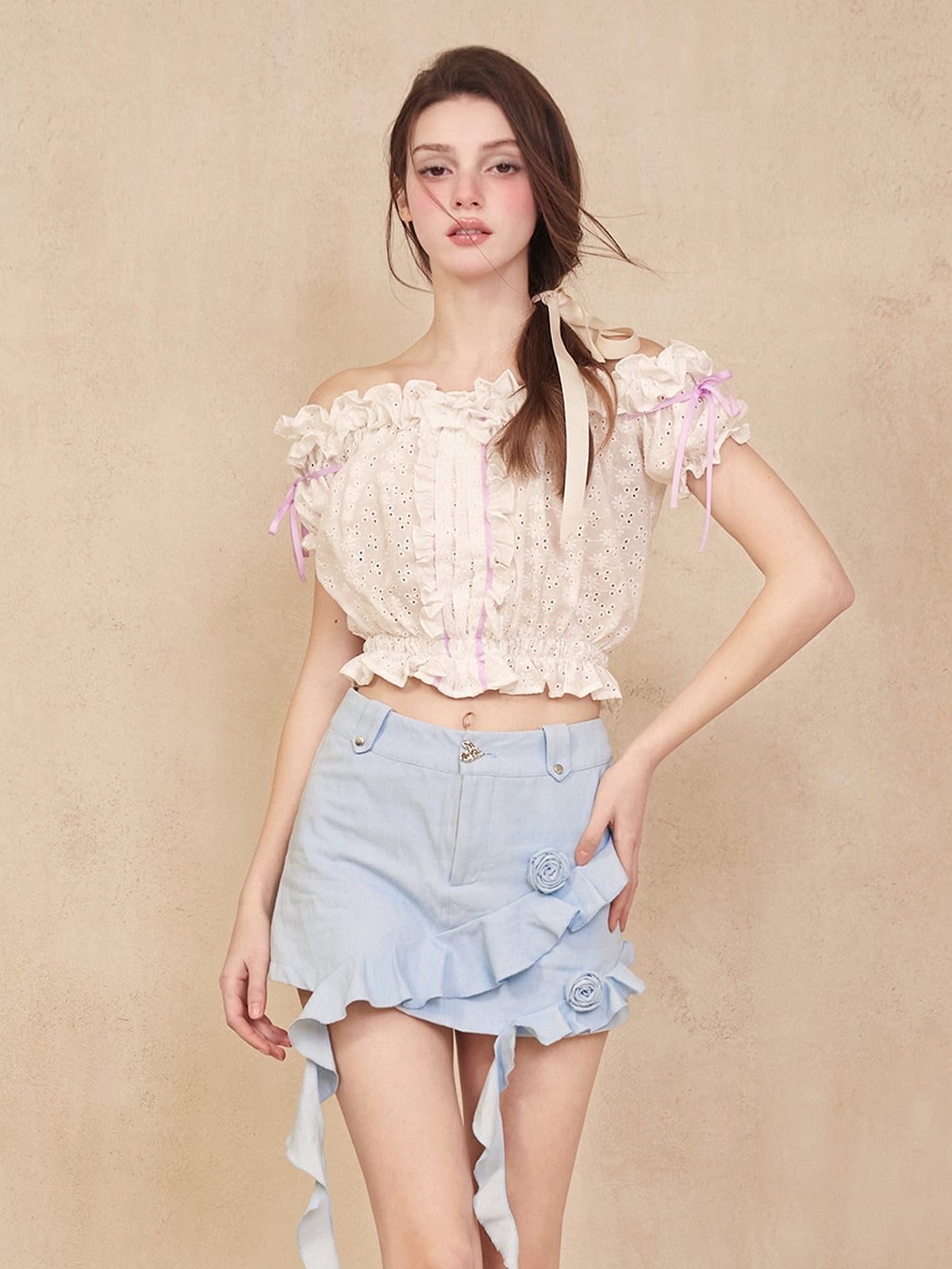 2Way Cutwork Lace Gather Short Top