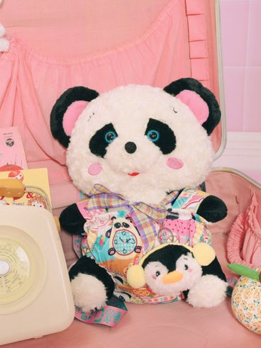 Retro Panda Plush Doll With Shoulder Strap