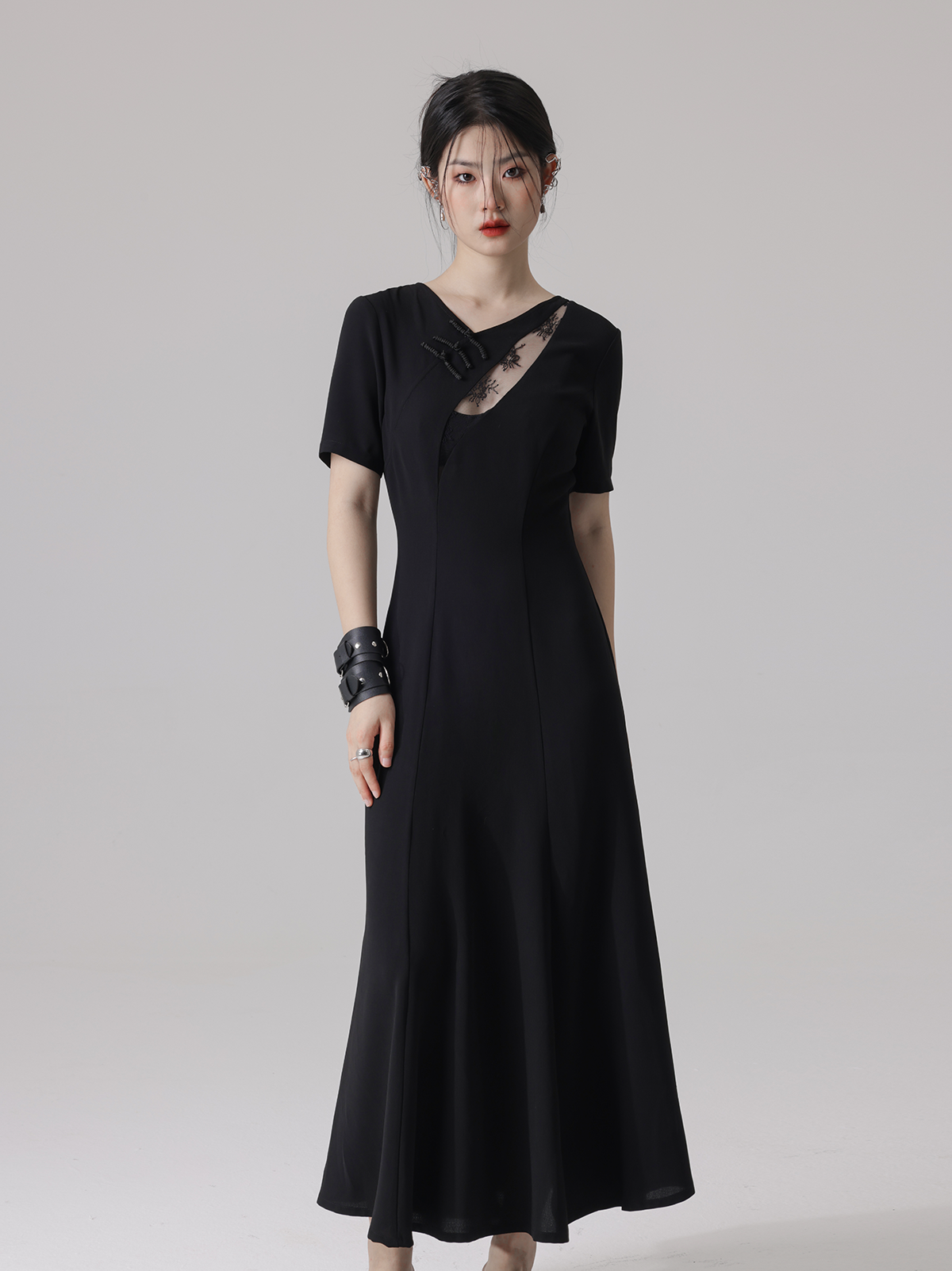 Lace Stitching Hollow Backless Cheongsam Dress