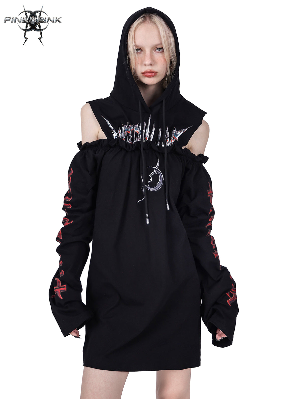 Cut-shoulder Hooded Sweatshirt