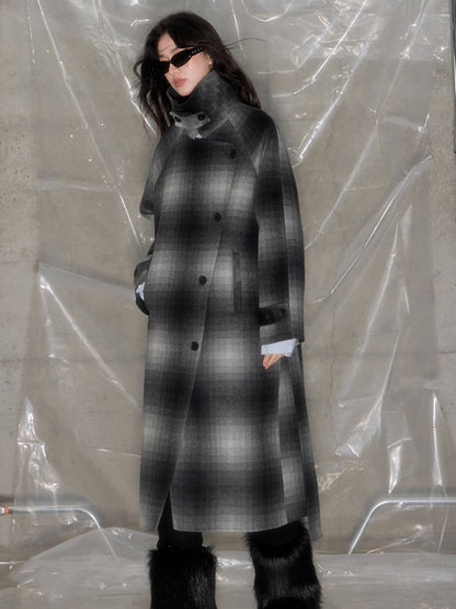 Mosaic Plaid Double-sided Wool Blend Coat