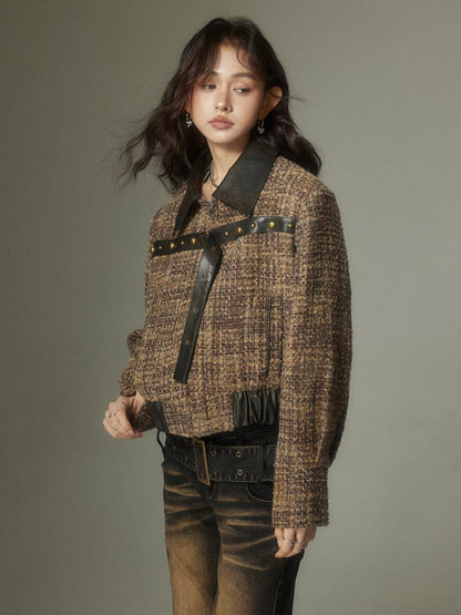 Plaid Spleißen Leder kleiner duftender Stiljacke