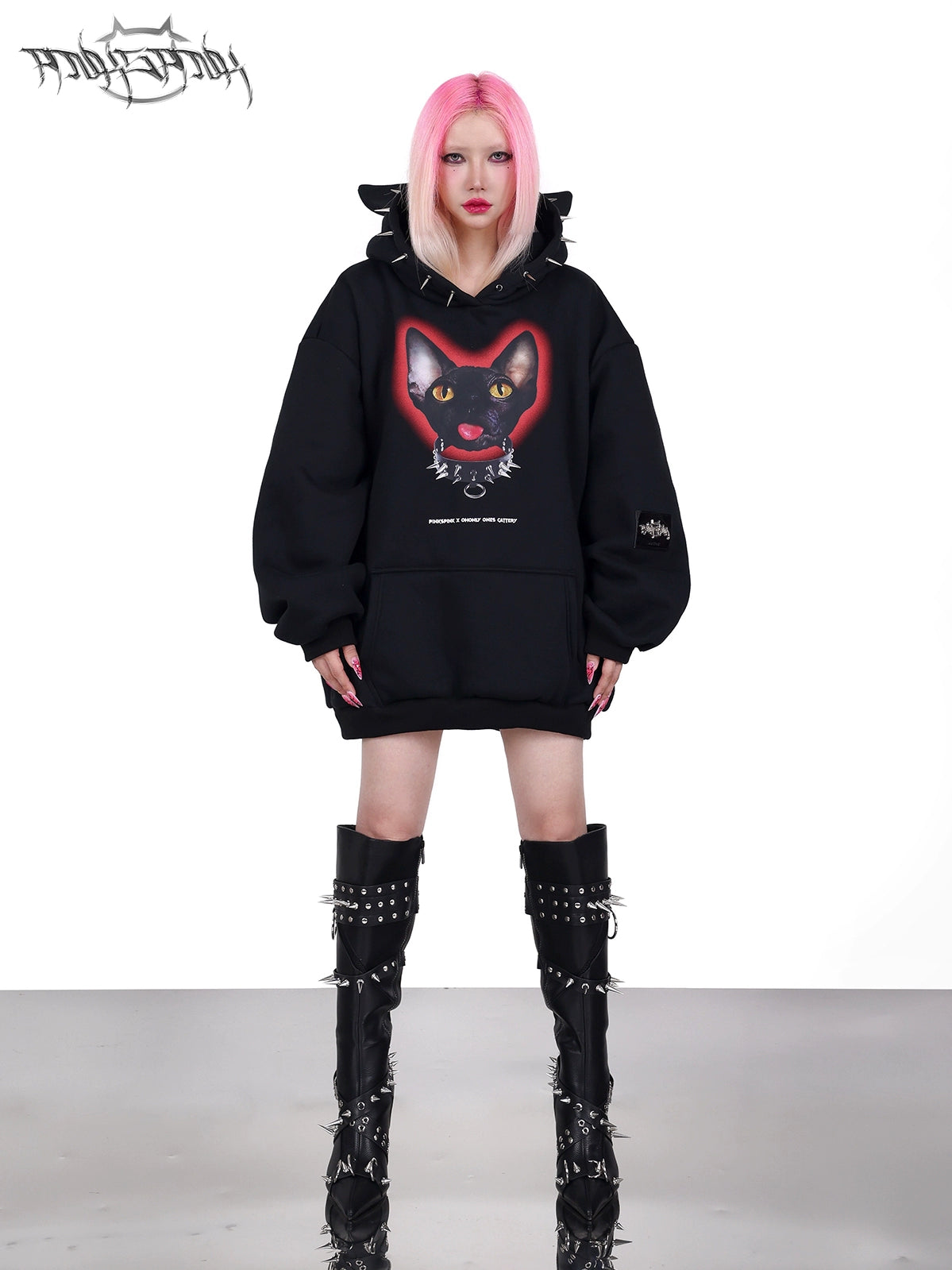 Cat Ear Rivet Rock Punk Sweat Hooded Pullover