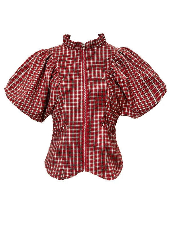 Plaid Flower Bud Short Sleeve Shirt