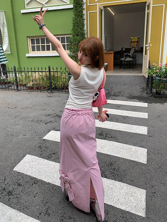 Three-dimensional Ribbon Low Waist Tooling Long Skirt