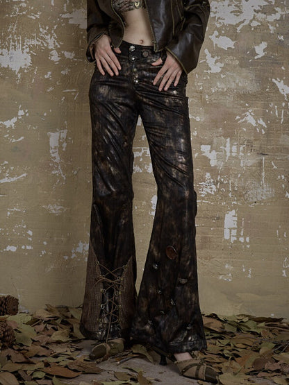 Smudged Slim Low Waist Micro Flared Pants