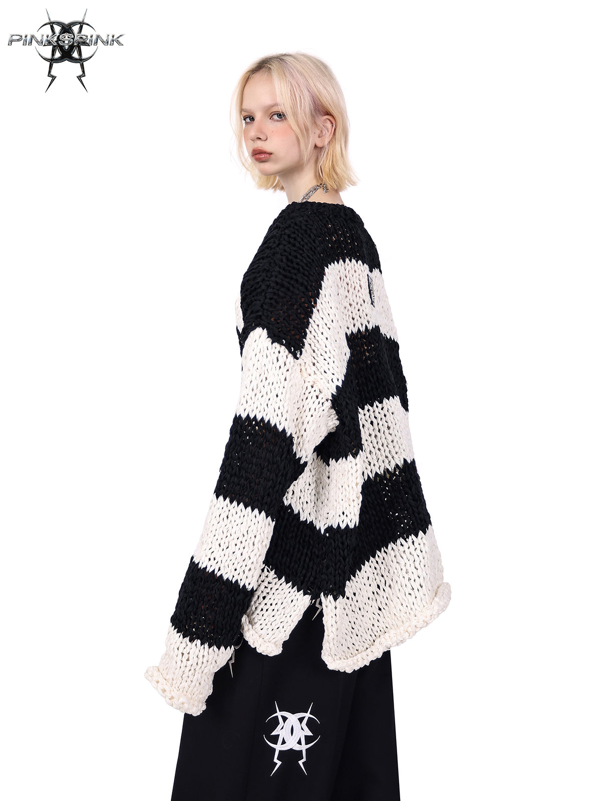 Border Detachable Shoulder Pad Silhouette Sweater