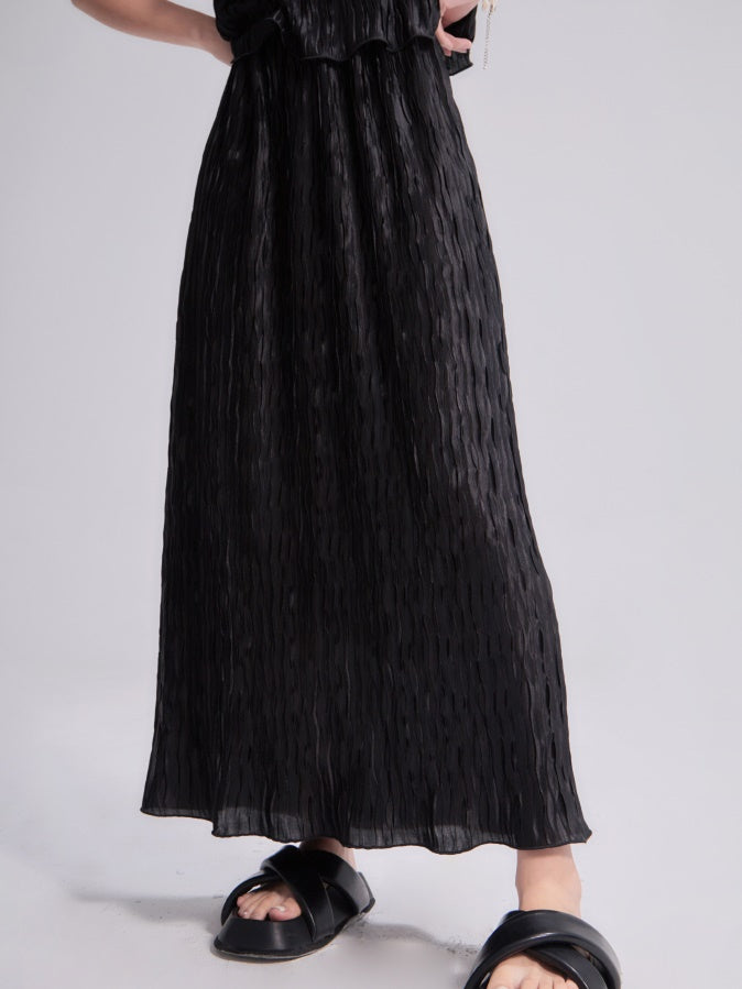 Pleated Slightly A-line Elastic Skirt