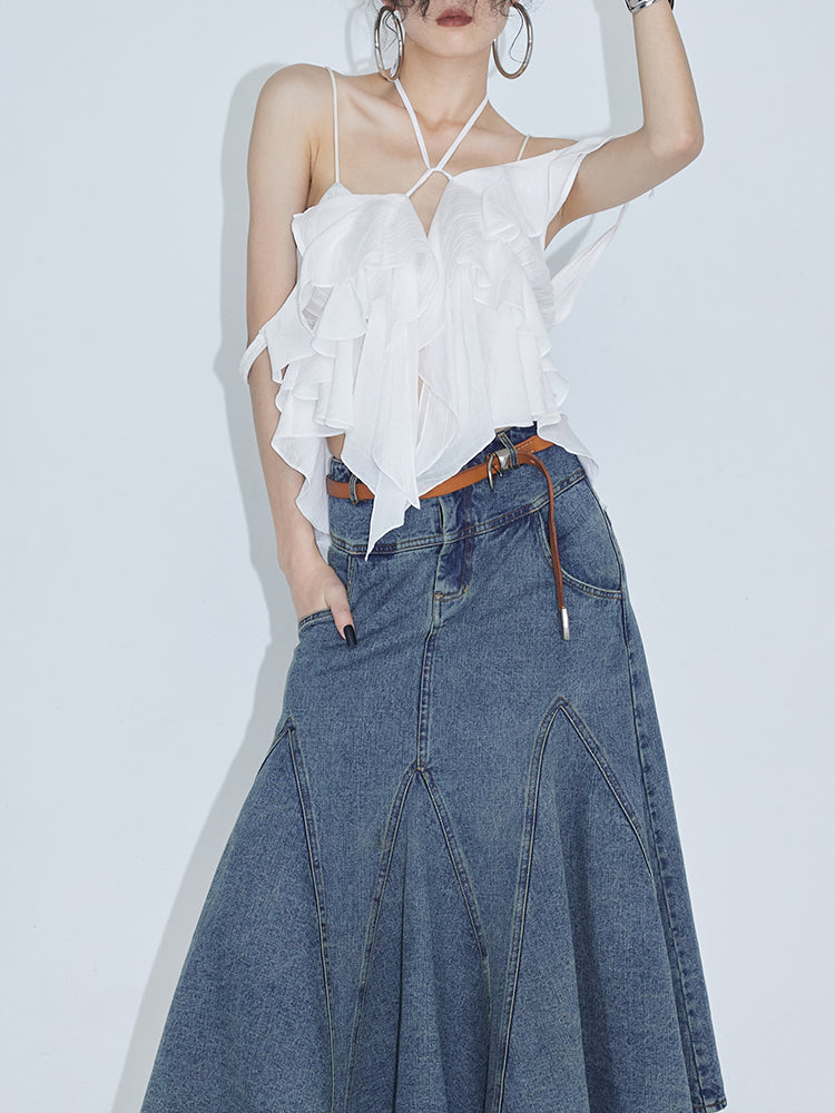 Double-layer Ruffles Chiffon V-neck Sleeveless Top