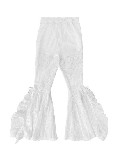 Lace Bow Sequins Girly Bell Bottoms Pants