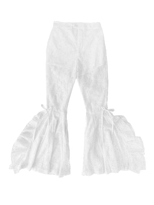 Lace Bow Sequins Girly Bell Bottoms Pants