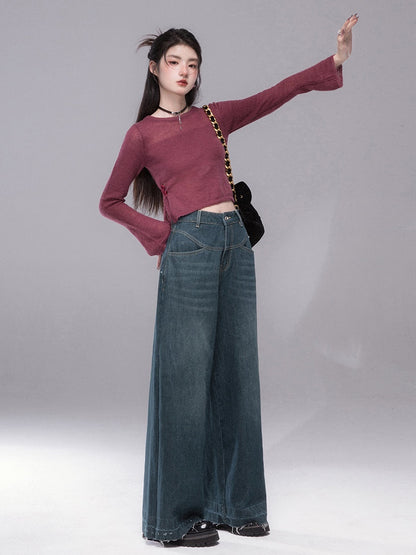 Slit Ribbon Cropped Knit Top