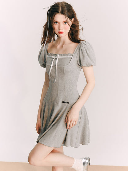 Elasticity Cut-Sew Puff Sleeves ONE-PIECE