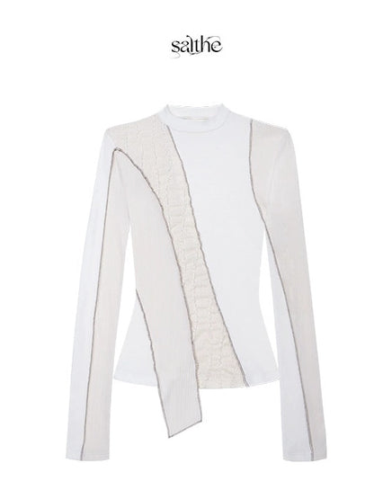 Splicing Irregular Slim Long-sleeved Bottoming Shirt