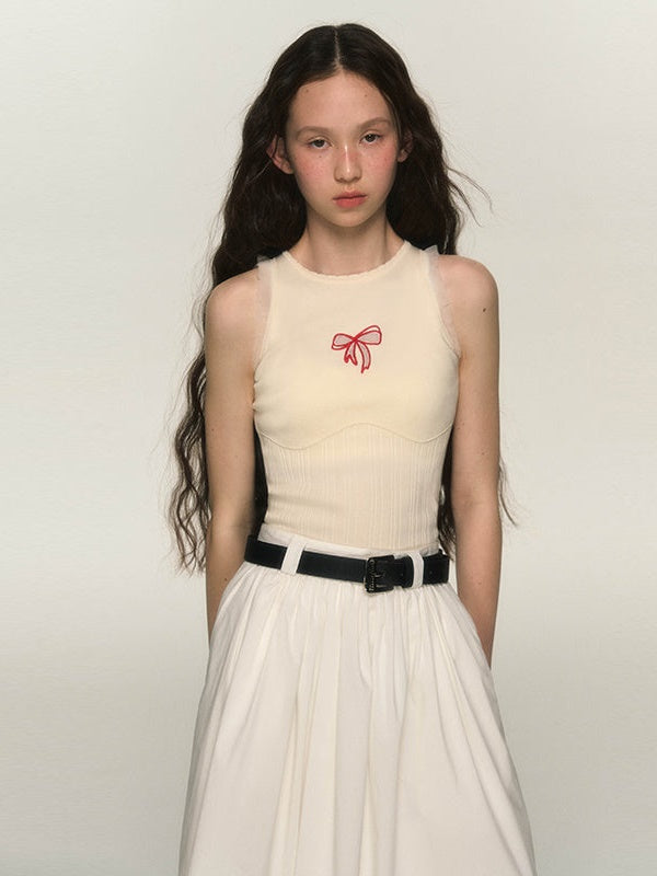 Hollow Bowknot Embroidery Tank Top