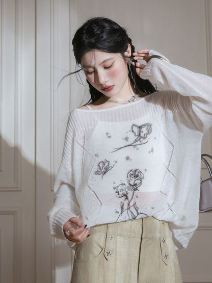 Shadow Spring-feel Printed Loose Sweater