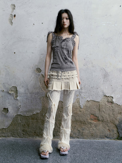 Lace Pleated Flared Pants