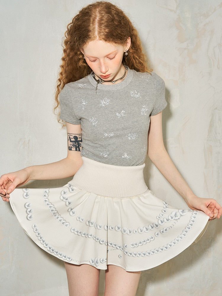 Pearl Necklace Simulation Printed Knitted Waist Skirt