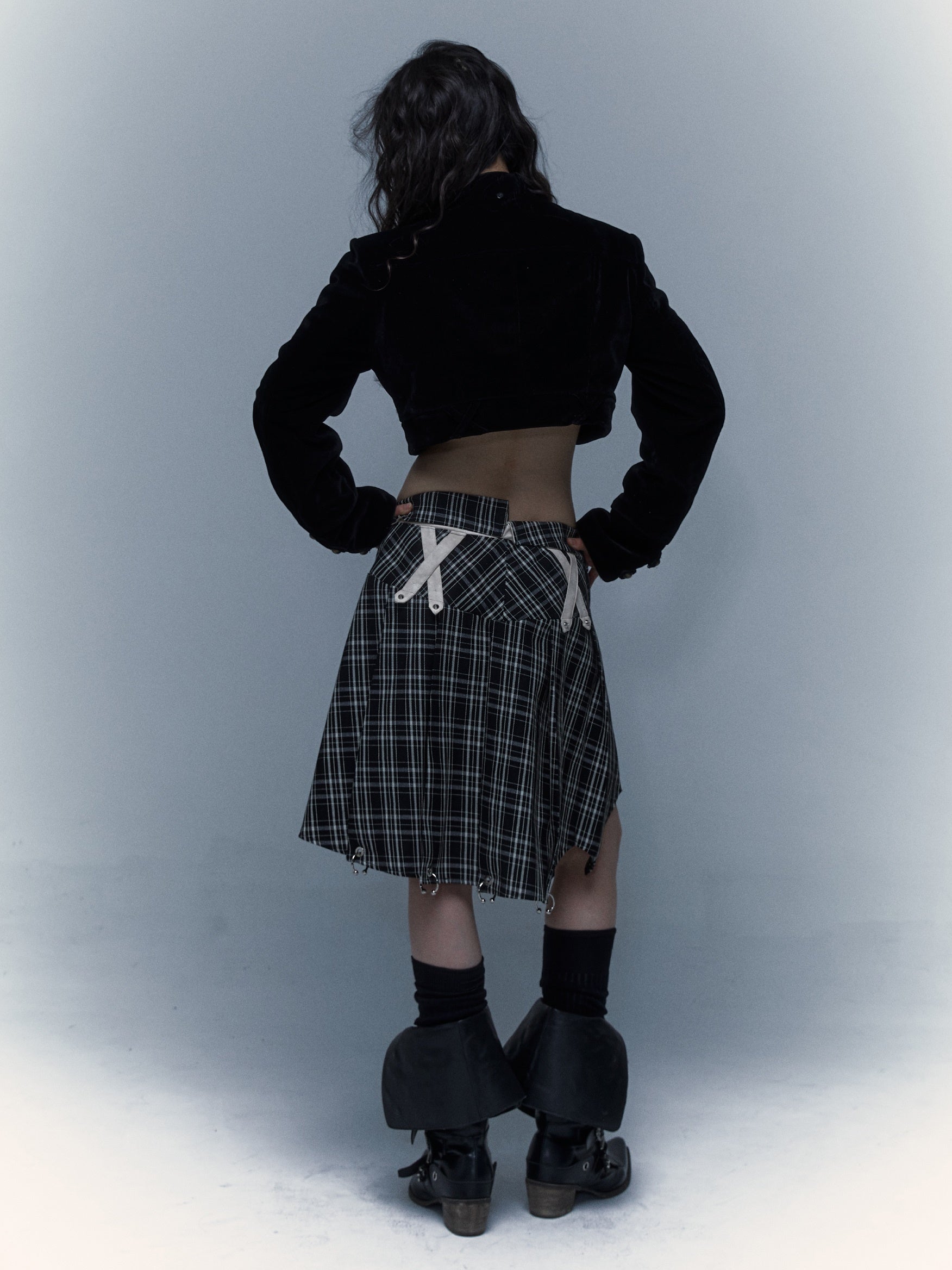 Plaid Irregular Pleated Skirt