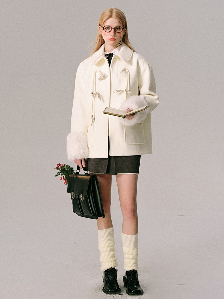 Horn Button Furry Collar Short Coat